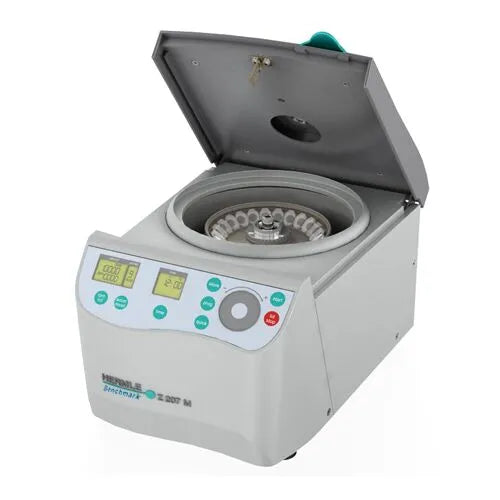 Hermle Z207 M Compact Microcentrifuge Without Rotor Open Lid With Control Panel Left Side View