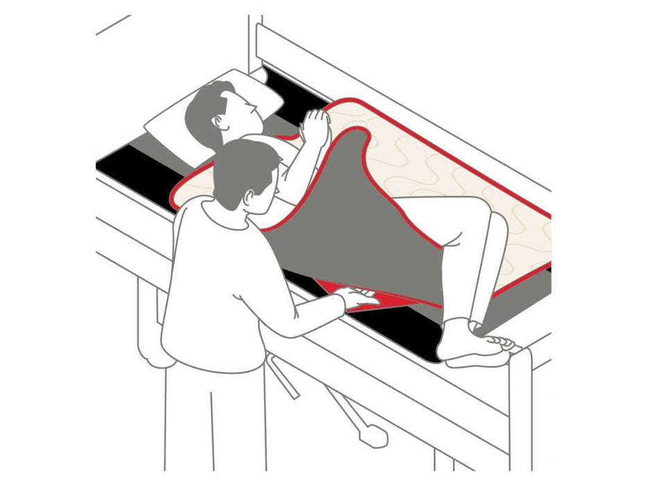 Side Profile Illustration Human Care Alpha Turning Sheet Gentle, Safe, and Easy Lateral Repositioning for Pain-Sensitive and Heavy Clients