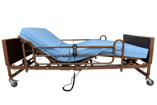 Side View Human Care Bariatric Hospital Bed with Pipe Siderail Wide 45" Platform and 705-lb Capacity