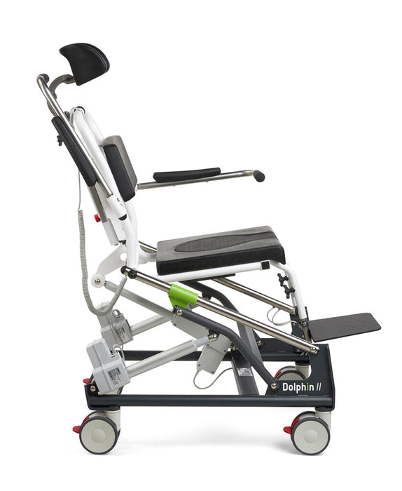 Healthcare Human Care Dolphin II Shower Chair Electric Height-Adjustable Tilting Shower and Commode Chair for Ergonomic, Safe Personal Care