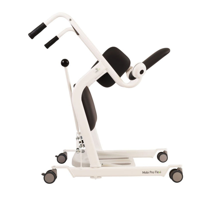 Side Profile Human Care Mobi Pro Flexi Mobile Sit-to-Stand Transfer Platform for Safe Patient Handling and Early Mobilization