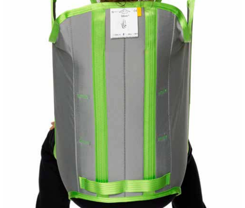Back Details Human Care Shoulder-High Sit Sling Reinforced Back and Divided Leg Supports for Safe, Upright Patient Lifting