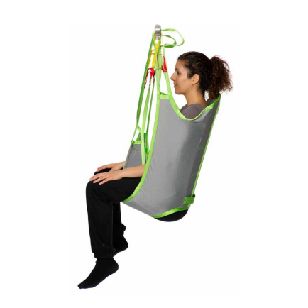 Stable Human Care Shoulder-High Sit Sling Reinforced Back and Divided Leg Supports for Safe, Upright Patient Lifting