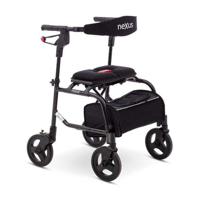 Black Human Care neXus 3 Rollator Lightweight, Ergonomic Mobility Aid with Cross-Folding Frame, Adjustable Sizes, and Durable Wheels