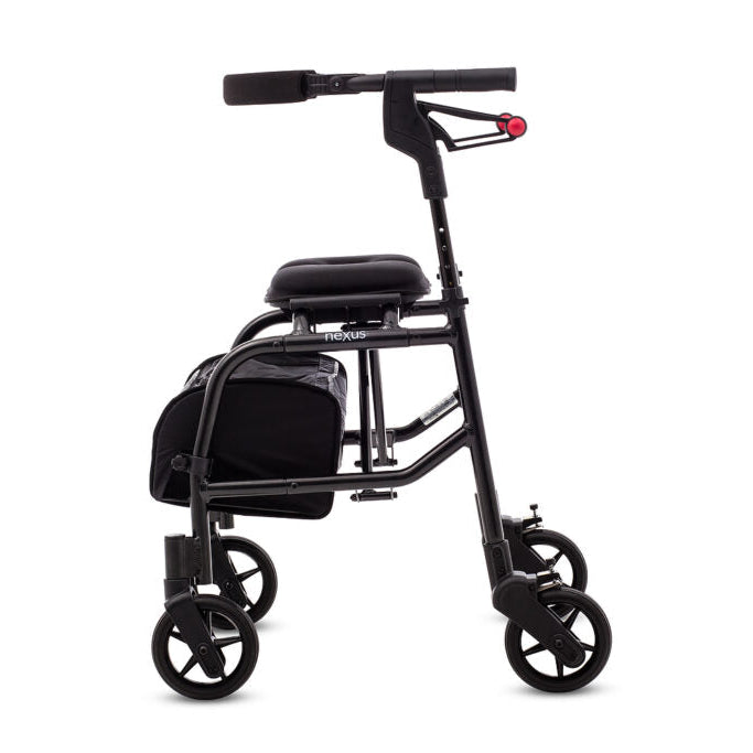 Side View Human Care neXus oNe 20 Black Rollator Slim, Cable-Free, and Easy-to-Fold Design for Superior Comfort and Mobility in Narrow Spaces
