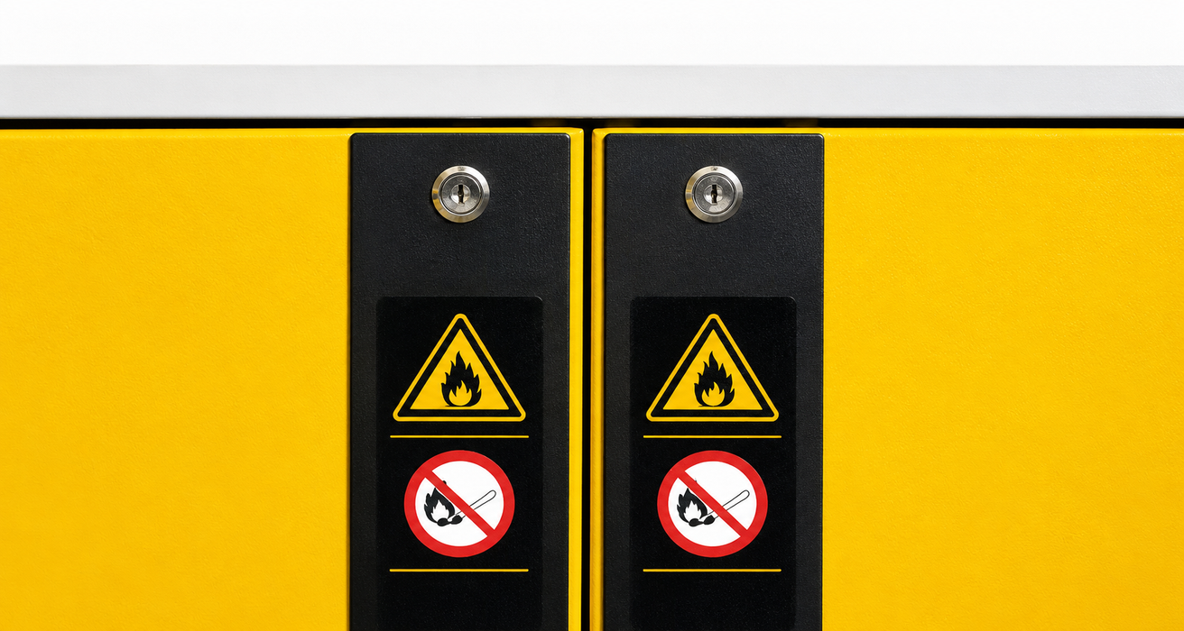 Jeio Tech Fireproof Chemical Storage Cabinet Designed For Secure Flammable Liquid Storage With Certified Fire Protection Warning Photo