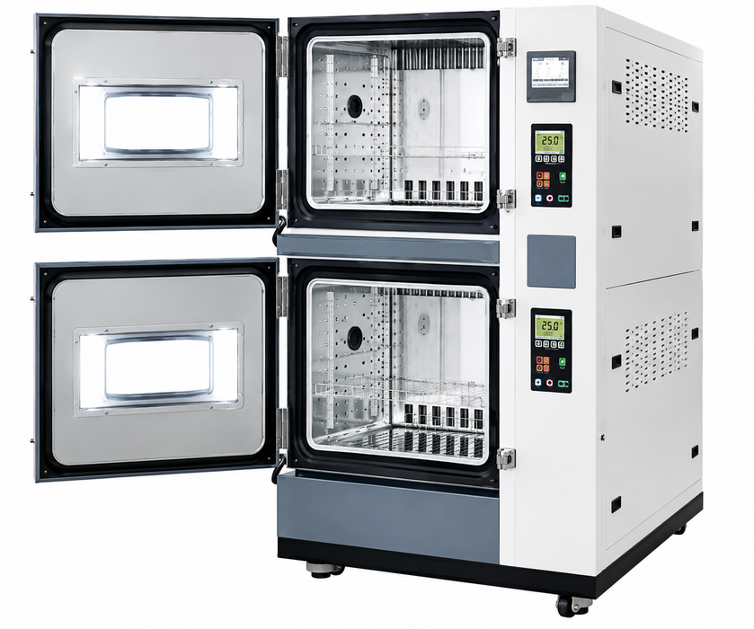 Jeio Tech Floor Standing Temperature And Humidity Dual Chambers With Independent Environmental Control Testing Door Open Photo