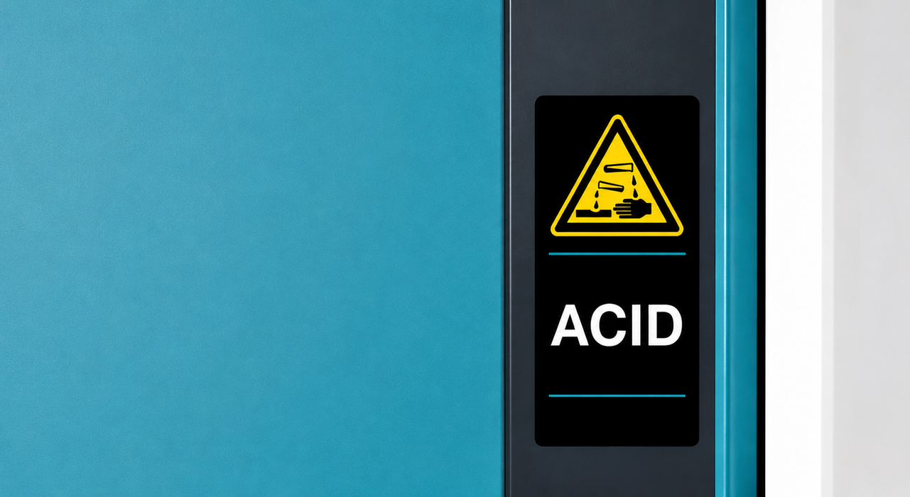 Jeio Tech Corrosive Chemical Storage Cabinet with Ventilation System and Chemical-Resistant Interior, Identification Pictogram Stickers Provided Image
