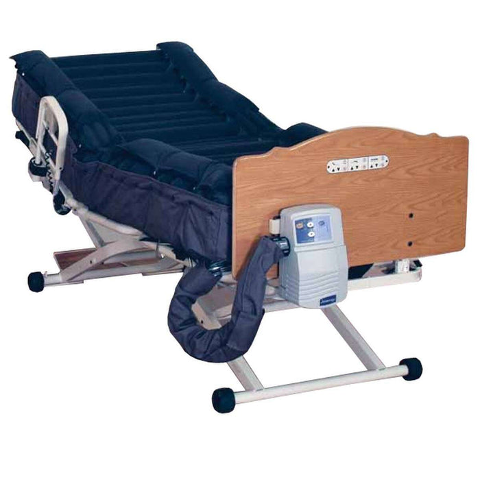 Joerns DermaFloat APL Alternating Pressure Mattress In Elevated Raised Head Section Bed Frame With Air Cells And Air Pump Mounted To Bed View