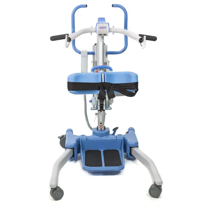 Joerns Hoyer Journey Portable Stand Aid Lift With Handle Bar Knee Pads And Foot Plate Front View