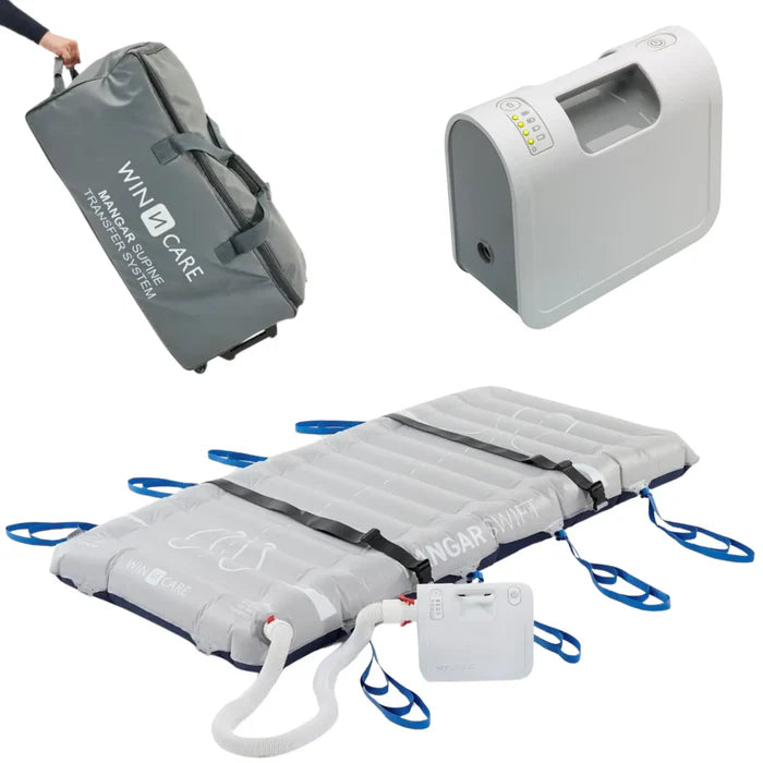 Joerns Mangar Supine Transfer System Mangar Swift Airflo Duo Compressor And Bag View