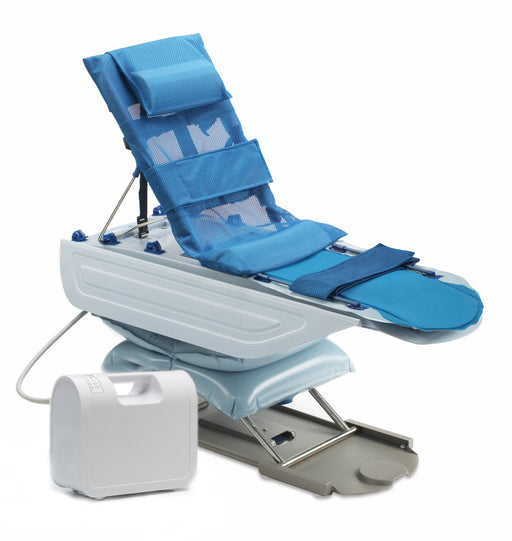 Joerns Mangar Surfer Bather Pediatric Bath Lift With Motorized Base And Blue Mesh Seat View