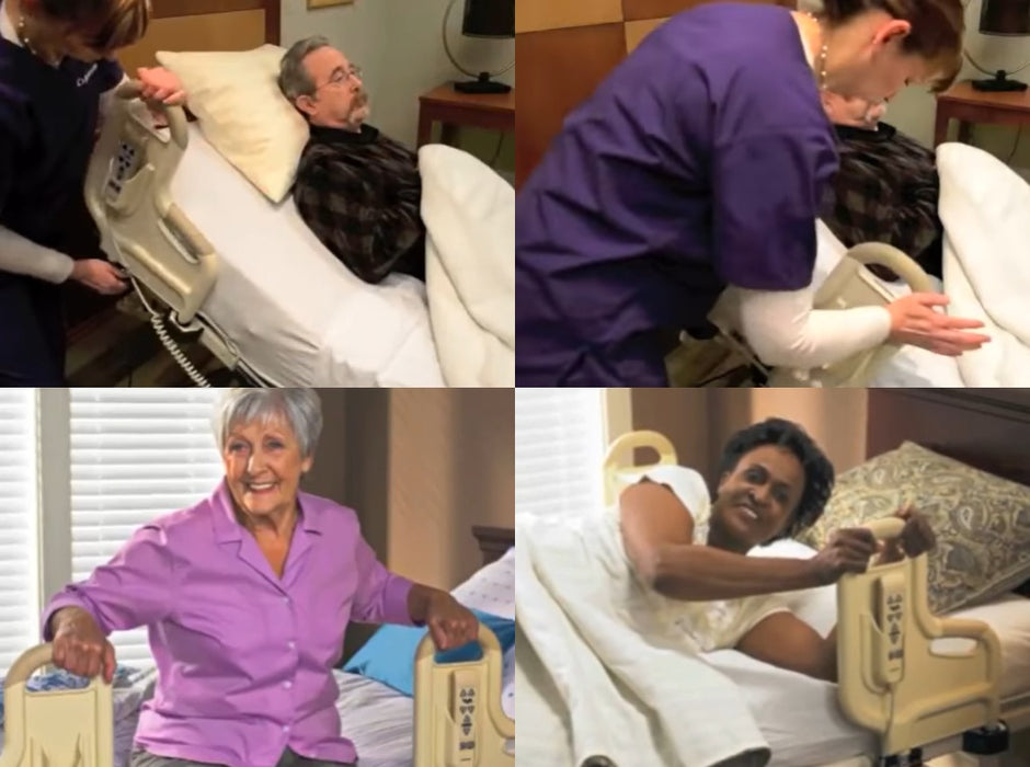 Joerns Ultracare XT Hospital Bed With Caregiver Adjusting 2 Position Assist Device And Residents Using Assist Device View