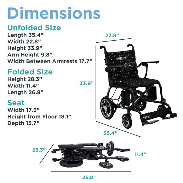 Journey Air Elite Lightweight Folding Power Chair Dimensions View