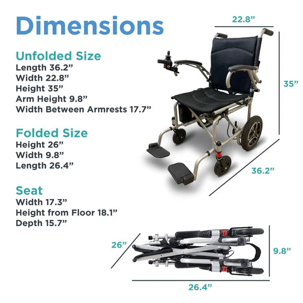 Journey Air Lightweight Folding Power Chair Dimension View