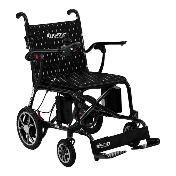 Journey Black Air Elite Lightweight Folding Power Chair With Flip Up Footrests View