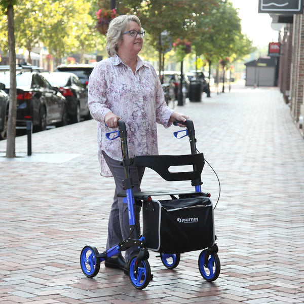 Journey Blue Breeze Rollator With Large Bag Use By Patient View