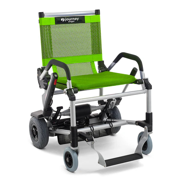 Journey Green Zinger Folding Power Chair With Floating Footrests View