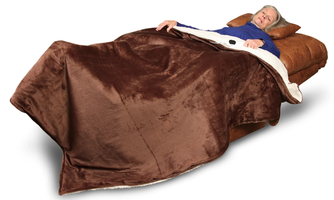 Journey Perfect Sleep Chair Deluxe Plus Duralux Tan With Patient With Blanket View