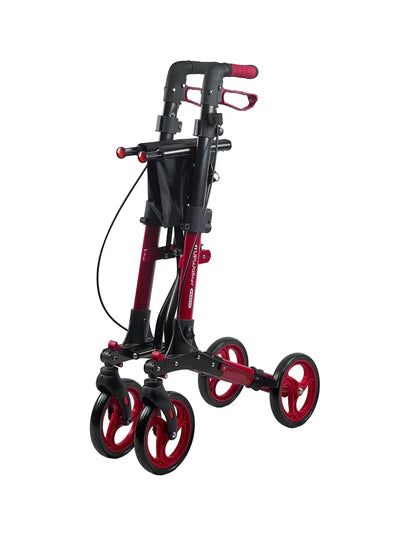 Journey Red Breeze Rollator With Large Bag Rear Folded View