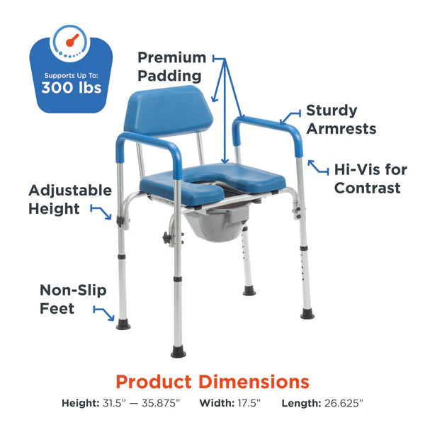 Journey SoftSecure 3 in 1 Commode Chair With Pail Product Dimension View