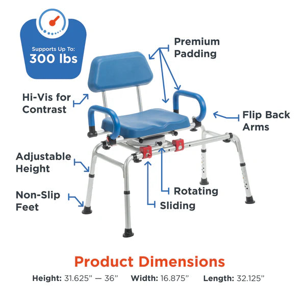 Journey SoftSecure Rotating Transfer Bench Product Dimensions View