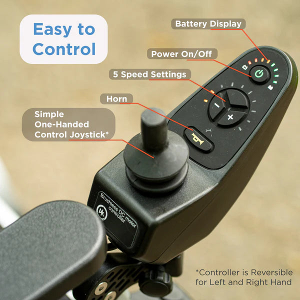 Journey Zoomer Lightweight Folding Power Chair Control Panel Info View