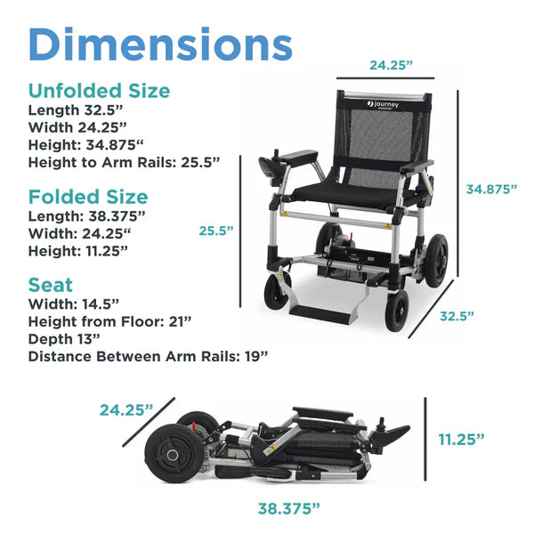 Journey Zoomer Lightweight Folding Power Chair Dimensions View
