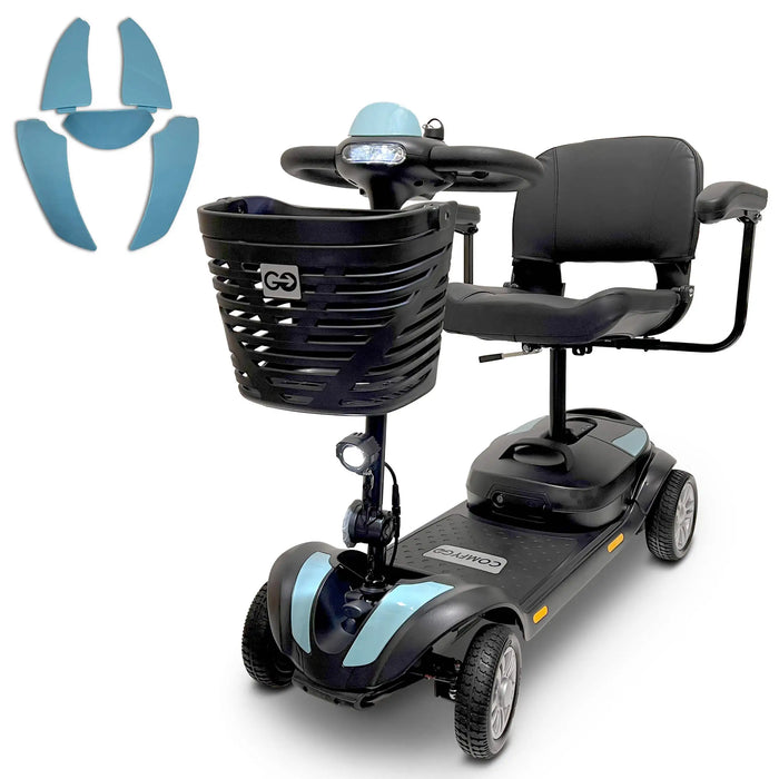 LightBlue ComfyGO Z-4 Portable Mobility Scooter Lightweight, Quick-Detach Design for Easy Travel and Storage.