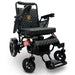 Black/Red ComfyGO MAJESTIC IQ-7000 Auto Folding Electric Wheelchair Lightweight, Airline-Friendly, and Travel Ready with premium quilted black seat and backrest with gold stitching and joystick controller is mounted on the right armrest