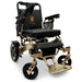 Bronze Frame and Black Textile ComfyGO MAJESTIC IQ-7000 Auto Folding Electric Wheelchair Lightweight, Airline-Friendly, and Travel Ready with premium quilted black seat and backrest with gold stitching and joystick controller is mounted on the right armrest