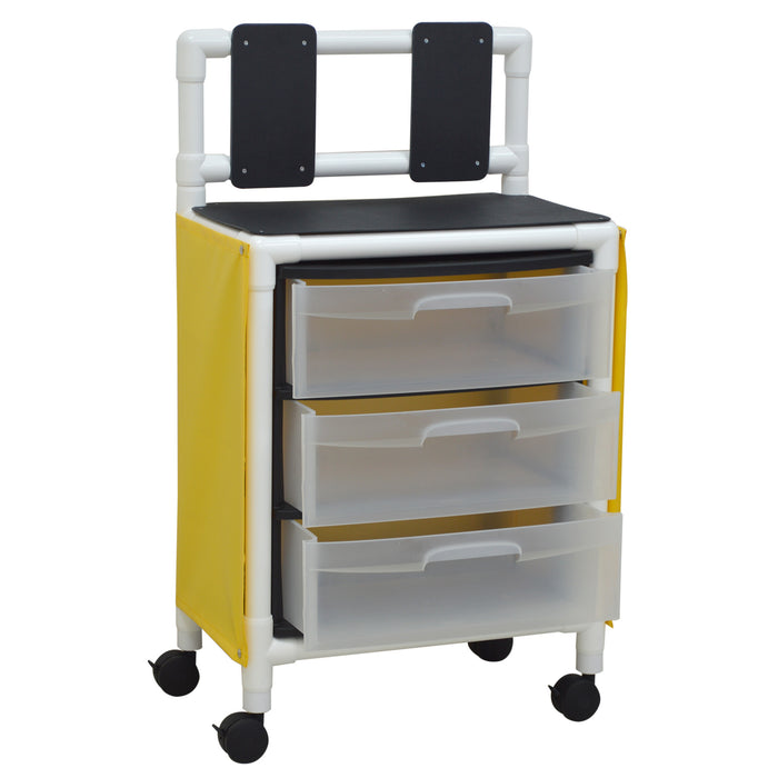 MJM International 3 Drawer Isolation Universal Cart With Top Writing Shelf And Glove Dispenser Panel Open Drawer View