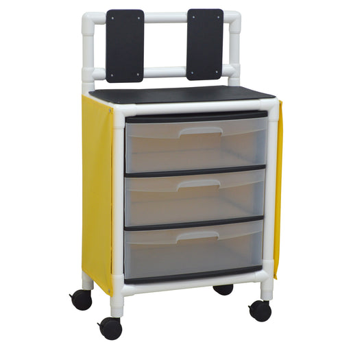 MJM International 3 Drawer Isolation Universal Cart With Top Writing Shelf And Glove Dispenser Panel View