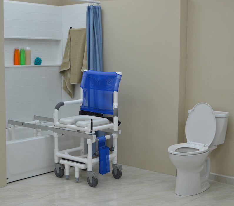 MJM International All Purpose Dual Shower Transfer Chair In Bathroom Setting View