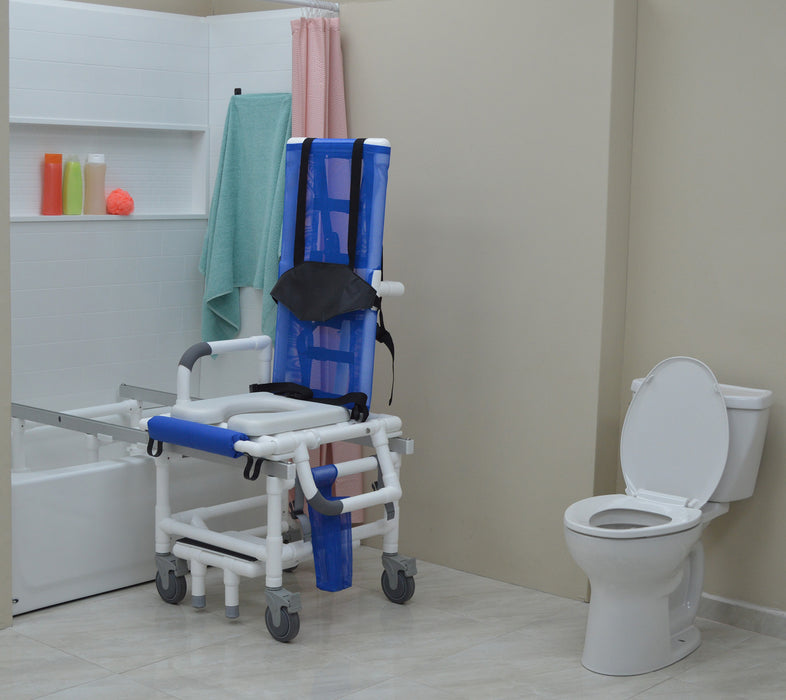 MJM International All Purpose Dual Shower Transfer Chair With Tilt Slider In Bathroom Setting View