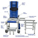 MJM International All Purpose Dual Shower Transfer Chair With Tilt Slider Soft Seat Swing Away Armrest Sliding Footrest And Removable Transfer Bridge Braces Detailed View
