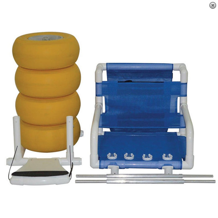 MJM International All Terrain Recreational Chair With Heavy Duty Wheels And Foldable Footrest Disassembled View
