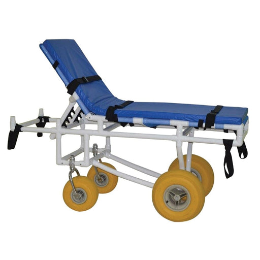 MJM International All Terrain Stretcher With Safety Belt 2 Pull Straps Swivel 2 Rigid Wheels In Raised Head Section And  View