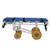 MJM International All Terrain Stretcher With Safety Belt Pull Straps 2 Swivel And 2 Rigid Wheels In Fully Flat Position View