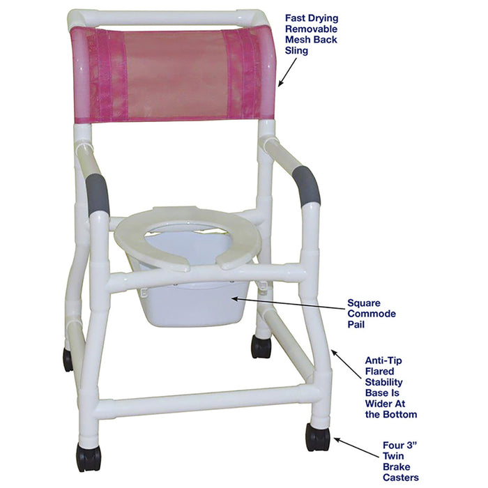 MJM International Anti Tip Flared Stability Shower Chair Square Pail Dimension View