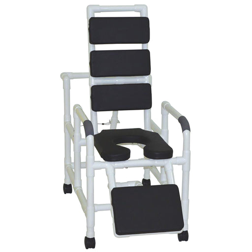 MJM International Black Reclining Shower Chair With Total Padded Backrest Soft Seat And Padded Elevating Legrest View