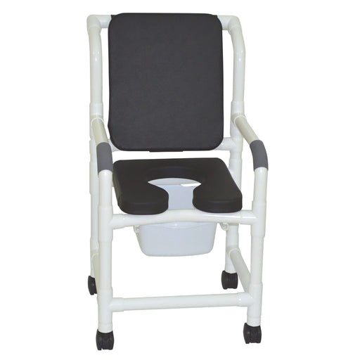 MJM International Black Shower Chair With Soft Seat Deluxe Elongated Cushion Back And Square Pail View