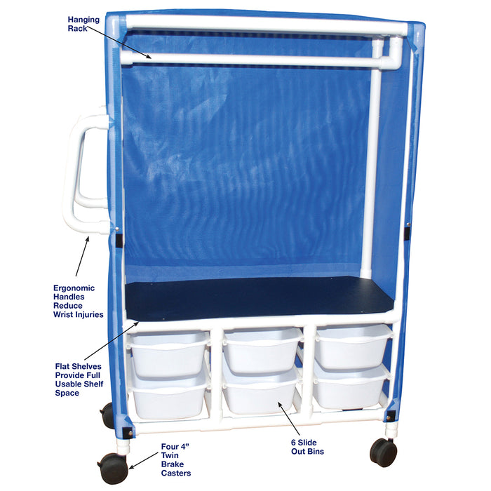 MJM International Blue Combo Specialty Linen Cart Detailed View