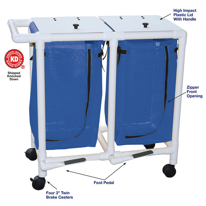 MJM International Blue Double Bag Hamper 23 Gallon Per Bag Capacity With Foot Pedal Detailed View