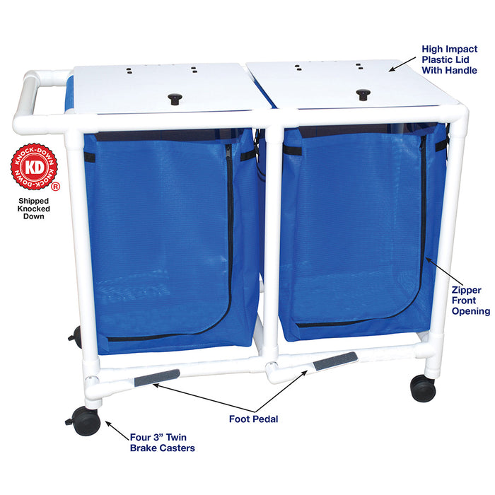 MJM International Blue Double Bag Hamper 43 Gallon Per Bag Capacity With Foot Pedal Detailed View