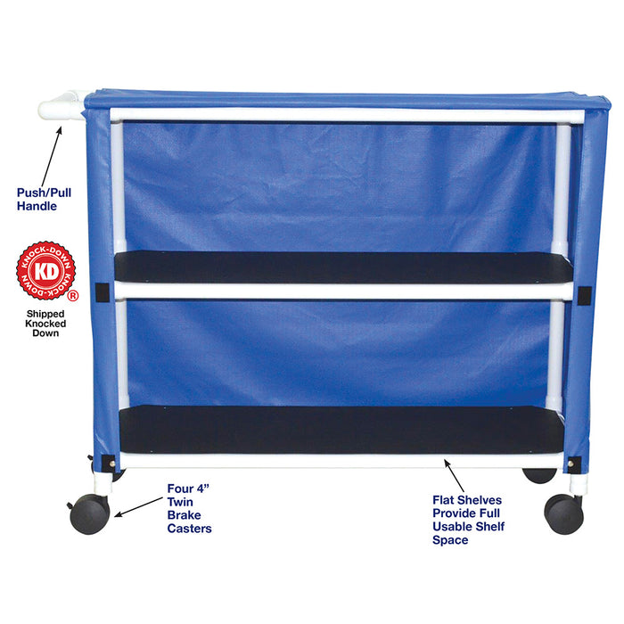 MJM International Blue Jumbo Two Shelf Linen Cart Detailed View