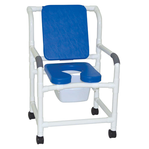 MJM International Blue Mid Size Shower Chair With Soft Seat Padded Backrest And Square Pail View