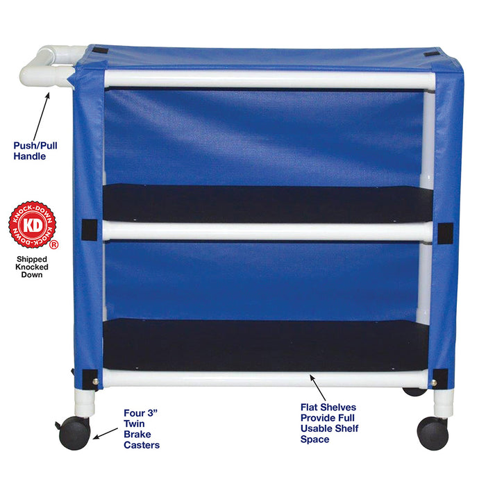 MJM International Blue Mid Size Two Shelf Linen Cart Detailed View