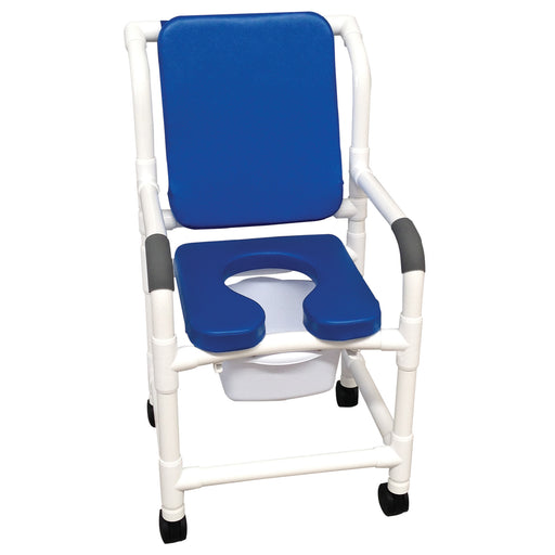 MJM International Blue Shower Chair with Soft Seat, Deluxe Cushion Back & Square Pail