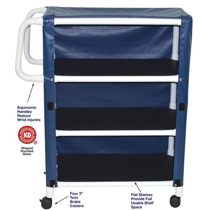 MJM International Dark Blue Mid Size Three Shelf Linen Cart Detailed View